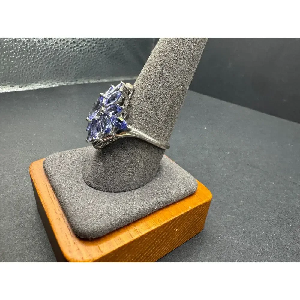 STS Chuck Clemency 925 Sterling Silver Marquis Tanzanite Cluster Ring Sz 10